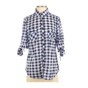 EDEN & OLIVIA 3/4 Sleeve Button-Up Jersey Check Blouse Women's Sz S